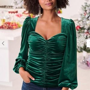 Velvet Ruched Sweetheart Top Emerald Green Color Size M
